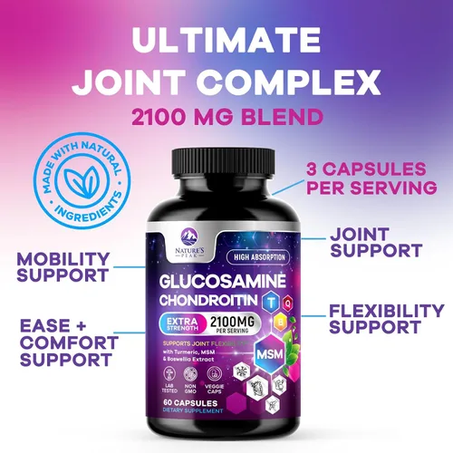 Vista 6 de Glucosamina condroitina, MSM y cúrcuma – Suplemento de apoyo articular extra fuerte con 1500 mg de sulfato de glucosamina por porción