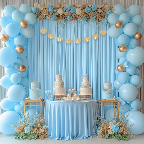 Vista 7 de Cortinas de fondo azul bebé de 8 x 10 pies para bodas, cortinas de fondo de poliéster sin arrugas, para baby shower, fiestas de cumpleaños