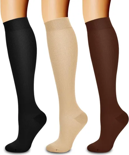 Vista 119 de Paquete de 3 pares de calcetines de compresión médica para mejorar la circulación de mujeres y hombres, para correr, hacer deporte y amamantar