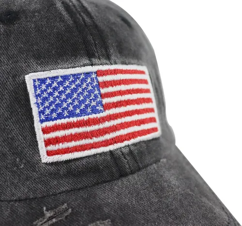 Vista 3 de Gorra de béisbol con la bandera estadounidense para mujer, divertida gorra de béisbol bordada y desgastada ajustable