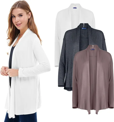 Vista 10 de Azules 3-Pack Women's Long Sleeve Open Front Cardigan - Lightweight Rayon Sweater, Soft Flowy Layer for Casual