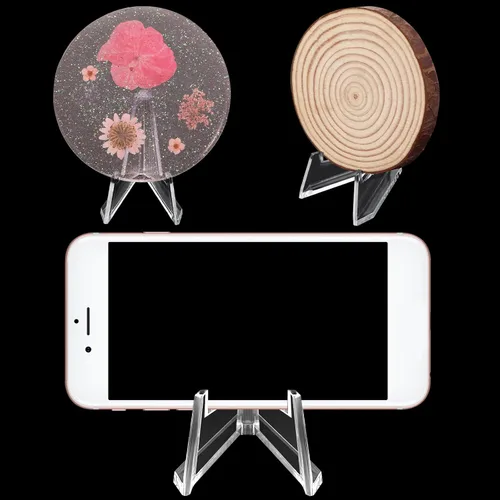 Vista 4 de Yalikop Paquete de 24 soportes de exhibición para tarjetas, mini caballete transparente, soporte pequeño de acrílico para fotos de desafío, monedas
