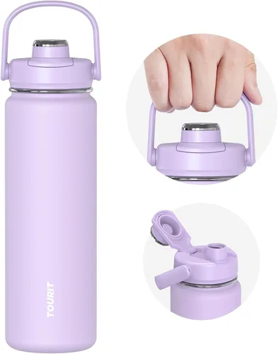 Vista 18 de TOURIT Botella de agua aislada de 32 onzas, botella de acero inoxidable con popote, aislamiento al vacío de doble pared para bebidas frías