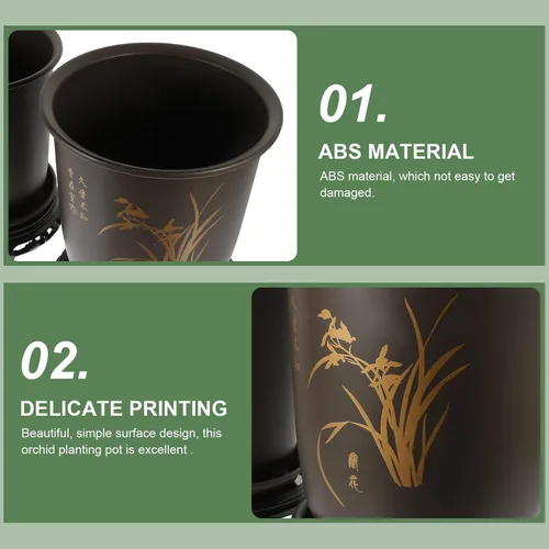 Vista 4 de 2 Sets Orchid Planter Pots with Tray and Base, ABS Drain Holes, Airy Roots Support, Simple Decorative Look for Houseplants on Windowsills, Office