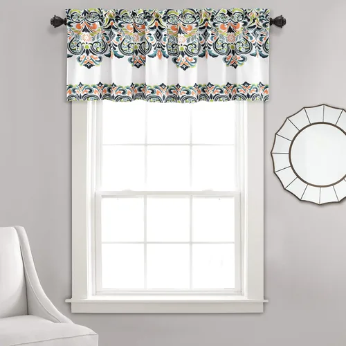 Vista 12 de Lush Decor Clara Valance - Cortina individual de estilo bohemio con estampado de damasco, cenefa, azul y verde