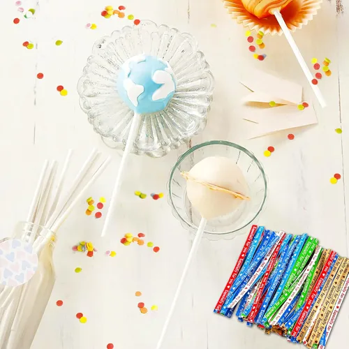 Vista 4 de Kit para hacer pasteles de 6 pulgadas, 100 palitos para tartas, 100 bolsas para tartas y 100 lazos multicolores, 300 paquetes de herramientas