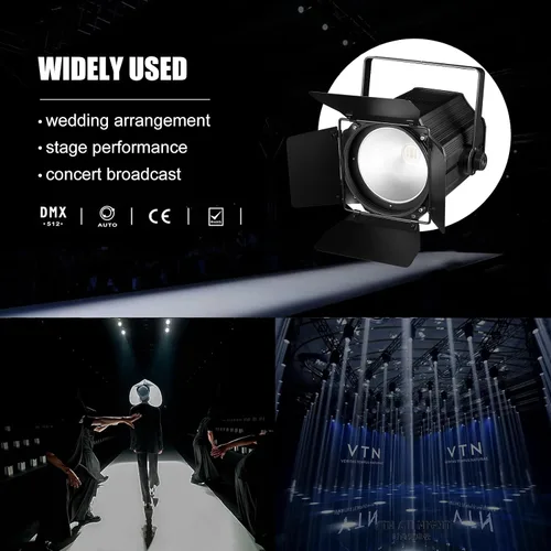 Vista 7 de Luces de escenario COB con puertas de granero, luz par COB de 200 W, LED 3500 ~ 7500 K, blanco cálido y blanco, DMX512 con sonido maestro-esclavo