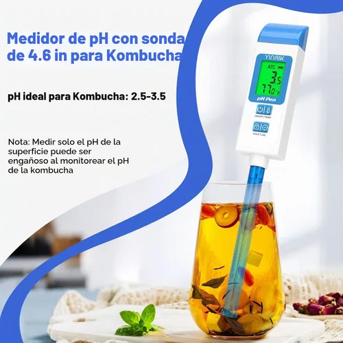 Vista 3 de Medidor de pH para Agua Probador de pH Digital con Sonda de pH de 4.6in Medidor de pH de Laboratorio Lector de pH con ATC para Enlatado Kit de Azul