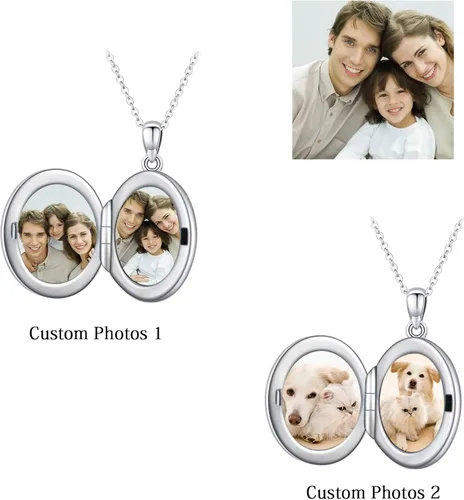 Vista 6 de Locket Necklace Sterling Silver MoonstoneLotus Pendant That Holds Pictures Meditation Locket Necklace Memory Jewelry Mother's Day Gifts for Women Mom