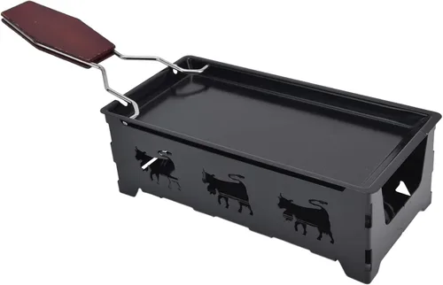 Vista 4 de Mini parrilla de raclette de queso, herramienta antiadherente con mango para placa suiza, rectangular, hierro caoba, parrillas de raclette negras