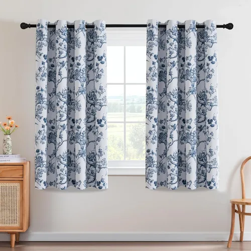 Vista 15 de H.VERSAILTEX - Cortinas opacas de 63 pulgadas de largo, juego de 2 paneles, estampado floral, cortinas de estilo campestre para sala de estar