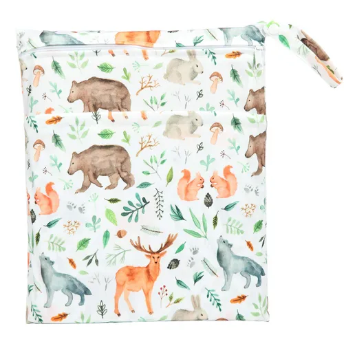Vista 19 de Wet Bag - Bolsa de pañales de tela para bebé, reutilizable, lavable, con dos bolsillos con cremallera (mapache animal)