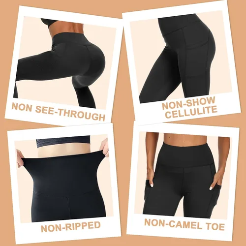 Vista 2 de GAYHAY 3 Pack Leggings with Pockets for Women - High Waisted Tummy Control Workout Yoga Pants Compression Black Leggings