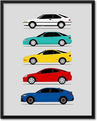 Vista 22 de Custom Car Posters Póster hecho a mano compatible con Acura Integra Evolution Generations e impresión de Acura Integra, multicolor, 8 x 10 pulgadas