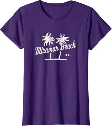 Vista 11 de Miramar Beach Florida Vintage 70s Palm Trees - Camiseta gráfica, Azul / Patchwork, S