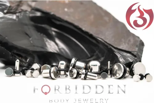 Vista 4 de Forbidden Body Jewelry Aretes de acero quirúrgico de cabeza plana, juego de tapones sólidos (pares) 0.49oz0.42oz0.35oz0.28oz0.21oz0.14oz0.07oz0.00oz