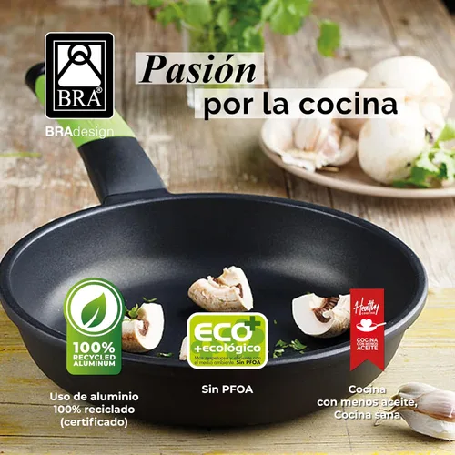 Vista 5 de BRA Braisogona Prior - Sartén de aluminio fundido con revestimiento antiadherente Teflon® Innovations 8.7 in, color negro