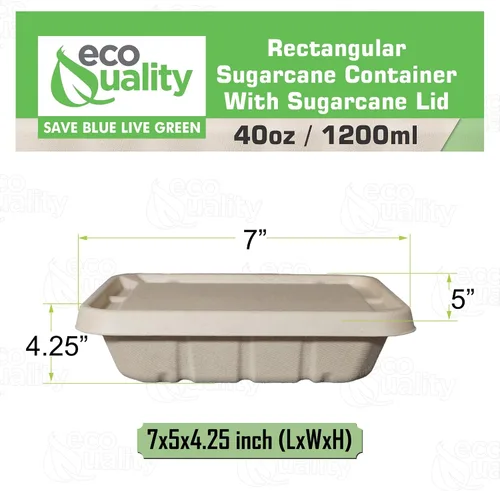 Vista 3 de EcoQuality Cuencos desechables de 40 onzas con tapas de fibra, cuencos rectangulares de papel biodegradable de fibra de caña de azúcar compostable