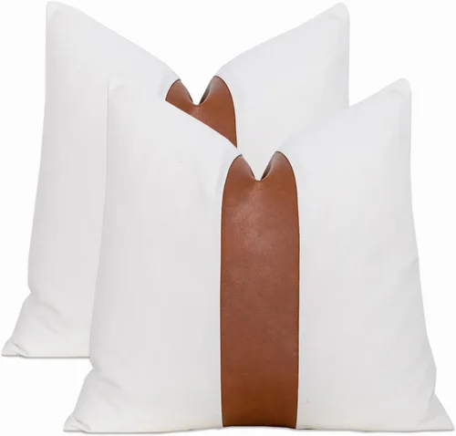 Vista 10 de Juego de 2 fundas de almohada negras y marrones de 18 x 18 pulgadas, fundas de almohadas modernas con rayas estilo granja para sofá, sala de estar