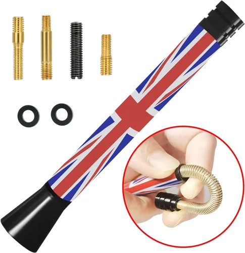 Vista 4 de Antena corta de bandera roja de 4 pulgadas para BMW Mini Cooper (2001-2022), mástil de repuesto de antena Mini Cooper