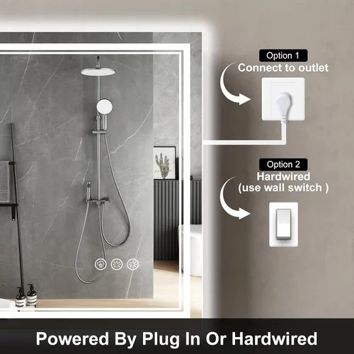 Vista 5 de Ratsamee Espejo de baño LED de 30x30 pulgadas con iluminación frontal y trasera (control independiente), espejo iluminado para pared de baño con 3