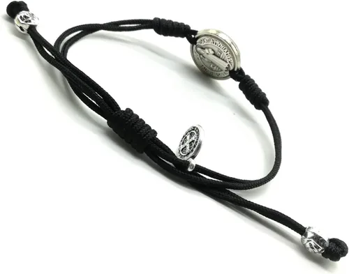 Vista 2 de Pulsera de cordón ajustable de San Benito, pulsera de medalla de San Católico, oroplata