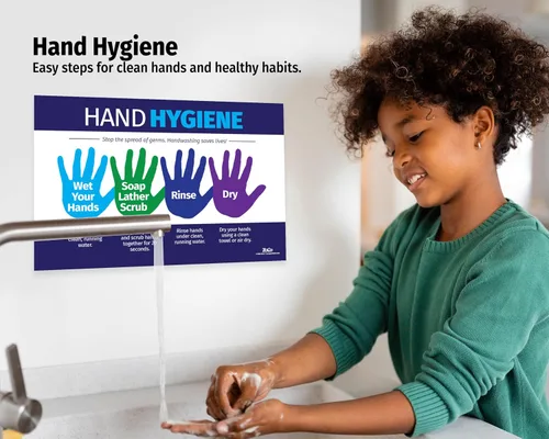 Vista 4 de ZOCO Carteles de higiene de manos (paquete de 2) - Señales de lavado de manos para niños y adultos, laminados de 12 x 18 - para escuelas, clínicas