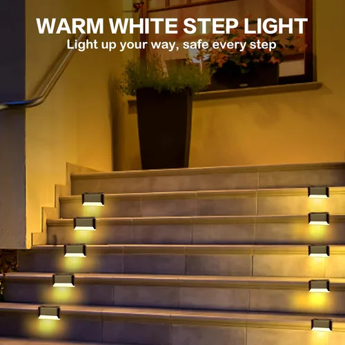 Vista 2 de BKBB PPBB Luces solares de cubierta para exteriores, 12 luces solares para escalones, luces solares LED impermeables para escaleras al aire libre