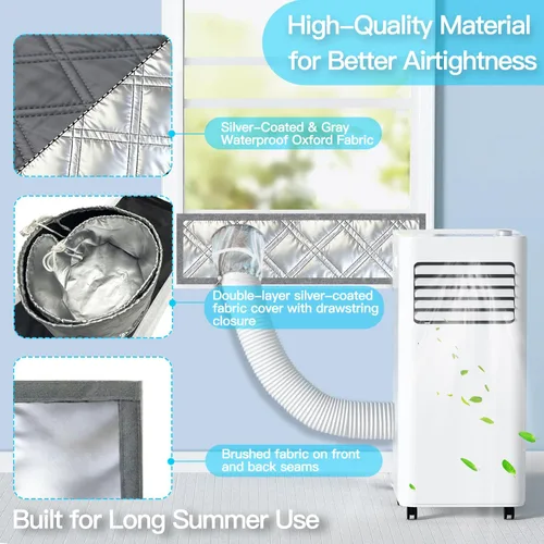 Vista 3 de Kit de ventana de aire acondicionado portátil resistente de 40 pulgadas, protector térmico de papel de aluminio reflectante, 100% opaco e