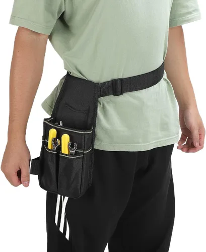 Vista 8 de Cyrank Bolsa de herramientas de tela Oxford, mini organizador con clip para cinturón, bolsa multifuncional portátil para cinturón para electricista