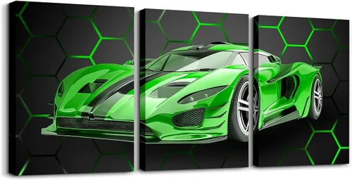 Vista 27 de Feelyou Cuadro azul de carreras para pared, 12 x 16 pulgadas, 3 piezas de autos deportivos de velocidad, lienzo para decoración de pared, diseño