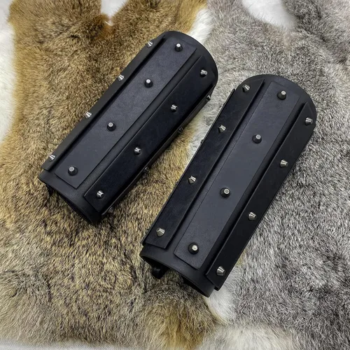 Vista 5 de HiiFeuer Protectores de brazo medievales Brigandine, guantelete de cuero sintético mercenario, brazaletes de brazo de caballero renacentista vintage