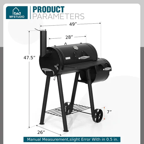 Vista 8 de MFSTUDIO Parrilla ahumadora de madera de carbón resistente para exteriores, parrilla de carbón con ahumador combinado para asar a la barbacoa, 512