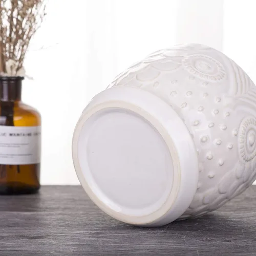 Vista 5 de VanEnjoy Macetas de cerámica de búho blanco de 6.5 pulgadas para plantas medianas, suculentas, con platillo