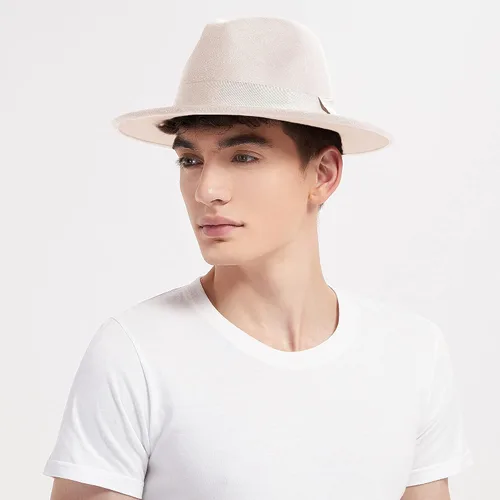 Vista 7 de Wide Brim Fedora Hats for Women & Men Classic Dress Panama Hat Adjustable Felt Hat with Band Todo beige.