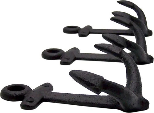 Vista 4 de Wowser Ganchos náuticos de hierro fundido para pared, 6 pulgadas, juego de 3 (negro)