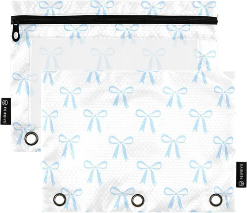 Vista 43 de Estuche de béisbol blanco para lápices de 3 anillas, paquete de 2 carpetas para lápices, estuche transparente con cremallera, bolsa de cosméticos