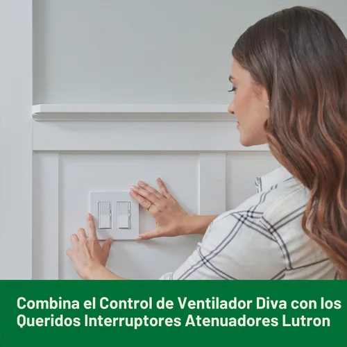 Vista 6 de Lutron Diva Control de ventilador de 3 velocidades, unipolar/3 vías, DVFSQ-F-WH, color blanco
