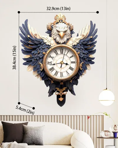 Vista 2 de Rompecabezas de madera 3D para adultos, kit de modelo de reloj de águila calva con péndulo, rompecabezas 3D para adultos, kit de reloj de pared DIY