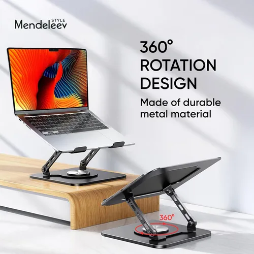 Vista 2 de Soporte ajustable plegable giratorio gris para portátil de 360°, se adapta a hasta 16 pulgadas Grey adjustable laptop stand with a 360° rotating
