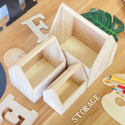 Vista 3 de Cregugua Juego de 3 cajas de madera sin terminar con asa para almacenamiento