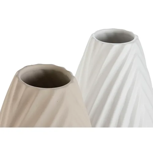 Vista 3 de Jarrón Home ESPRIT Blanco Beige Gres Estilo artesanal 24 x 24 x 41 cm (2 Unidades)