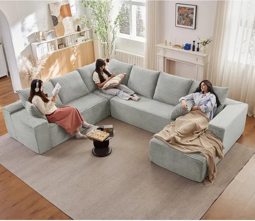 Vista 29 de Sofá modular de nube de 140 pulgadas para sala de estar, sofá modular de asiento profundo, juego de sofás de pana grandes y cómodos con espuma Negro