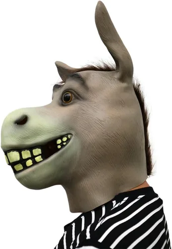 Vista 2 de XuanYou Máscara de látex de burro de dibujos animados Anaima Máscara completa para Halloween, Gris