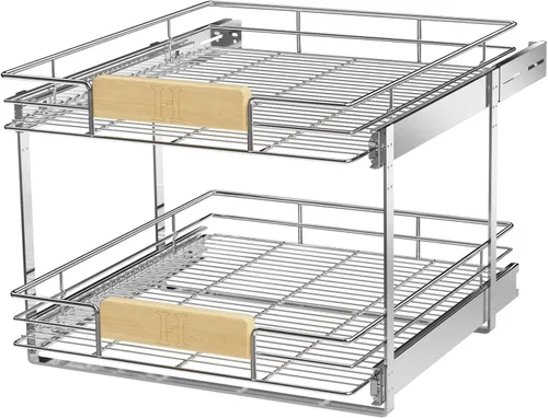 Vista 15 de LOVMOR Organizador de gabinete extraíble con mango de madera, 16½ pulgadas de ancho x 21½ pulgadas, organizador deslizante para cocina, despensa