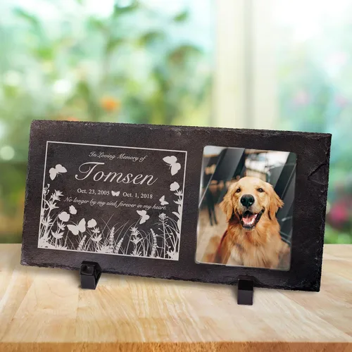 Vista 26 de Farfume Piedras conmemorativas personalizadas para mascotas con foto y texto Marcadores personalizados para tumbas para mascotas Lápidas
