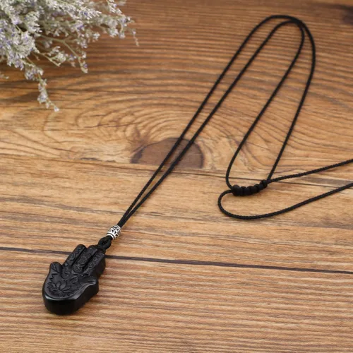 Vista 6 de COAI Collar de mano Hamsa curativa de obsidiana negra Piedra