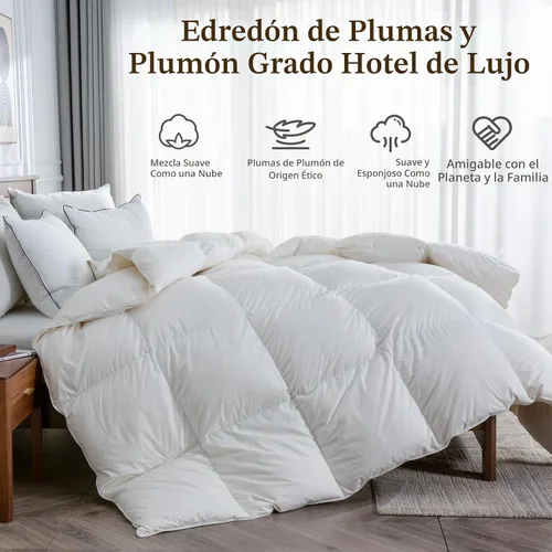 Vista 4 de BPC Edredón ligero de fibra de plumón de ganso tamaño Full/Queen, poder de relleno 750, inserto de edredón esponjoso como nube con funda de mezcla