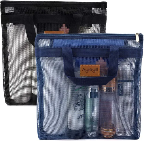 Vista 8 de Hommtina 2 bolsas de malla de ducha de secado rápido para colgar artículos de tocador y baño organizador para viajes y natación con cremallera