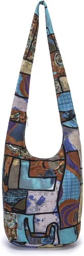 Vista 156 de Bolsa de hombro para mujer, de lona en estilo hippie/bohemio para llevar cruzada al hombro, disponible en diferentes colores y estampados